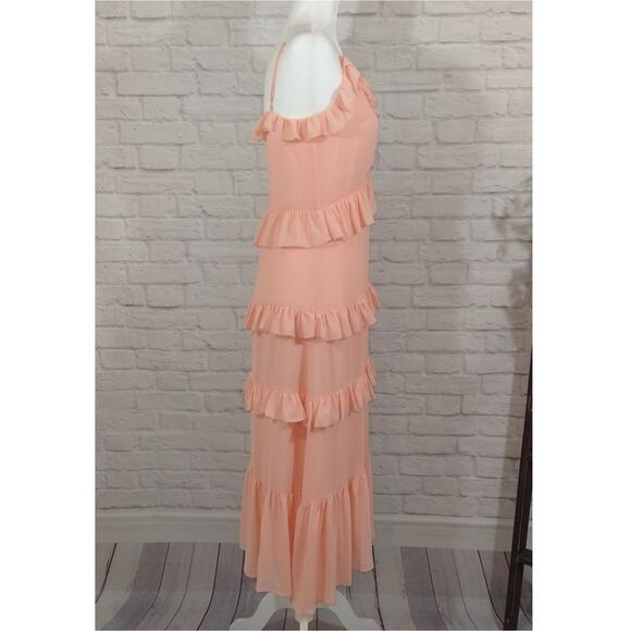 AM Michael Kors Pink Ruffled Tiered Midi Maxi Dress NWT S Coquette Feminine Cute - Picture 5 of 13